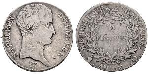5 Франк Перша Французька імперія (1804-1814) Срібло Наполеон I Бонапарт(1769 - 1821)