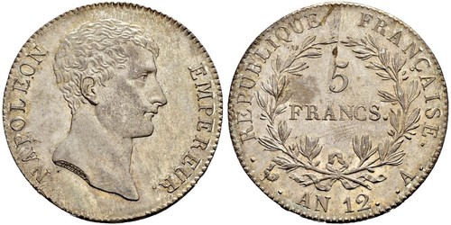 5 Франк Перша Французька імперія (1804-1814) Срібло Наполеон I Бонапарт(1769 - 1821)