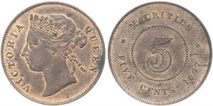5 Цент Маврикій (1968 - ) Бронза Вікторія (1819 - 1901)