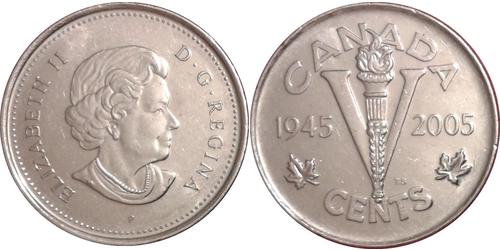 5 Цент Канада Никель Елизавета II (1926-2022)