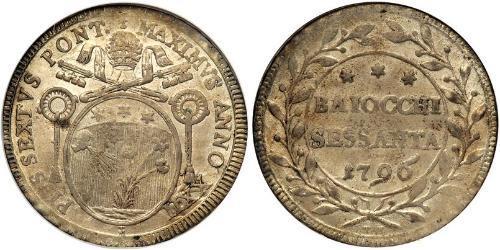 60 Байокко Папська держава (752-1870) Срібло Пій VI ( 1717-1799)
