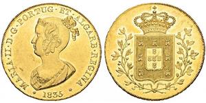 6400 Reis / 4 Escudo Kingdom of Portugal (1139-1910) Gold Maria II. von Portugal (1819-1853)