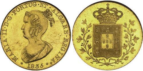 6400 Reis / 4 Escudo Regno del Portogallo (1139-1910) Oro Maria II del Portogallo (1819-1853)