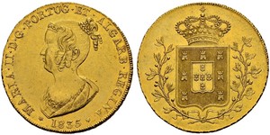 6400 Reis / 4 Escudo Reino de Portugal (1139-1910) Oro María II de Portugal (1819-1853)