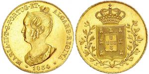 6400 Reis / 4 Escudo Reino de Portugal (1139-1910) Oro María II de Portugal (1819-1853)