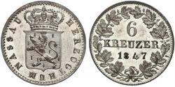 6 Kreuzer Duché de Nassau (1806 - 1866) / States of Germany Argent Adolphe (grand-duc de Luxembourg)