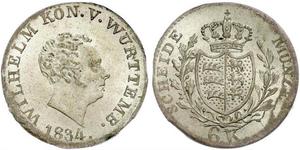 6 Kreuzer Royaume de Wurtemberg (1806-1918) Argent Guillaume Ier de Wurtemberg