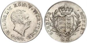 6 Kreuzer Royaume de Wurtemberg (1806-1918) Argent Guillaume Ier de Wurtemberg