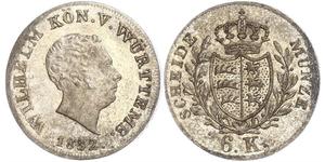 6 Kreuzer Royaume de Wurtemberg (1806-1918) Argent Guillaume Ier de Wurtemberg