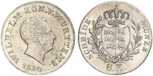 6 Kreuzer Royaume de Wurtemberg (1806-1918) Argent Guillaume Ier de Wurtemberg