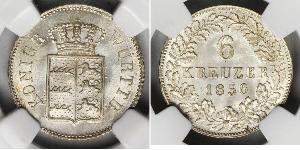 6 Kreuzer Regno di Württemberg (1806-1918) Argento 