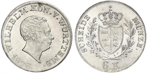 6 Kreuzer Regno di Württemberg (1806-1918) Argento Guglielmo I di Württemberg