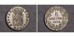 6 Kreuzer Stati federali della Germania / Nassau (stato) (1806 - 1866) Argento Adolfo di Lussemburgo