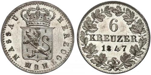 6 Kreuzer Ducado de Nassau (1806 - 1866) / States of Germany Plata Adolfo de Luxemburgo
