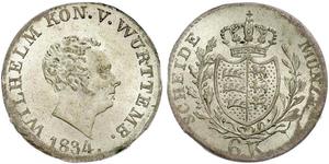 6 Kreuzer Reino de Wurtemberg (1806-1918) Plata Guillermo I de Wurtemberg