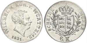 6 Kreuzer Reino de Wurtemberg (1806-1918) Plata Guillermo I de Wurtemberg