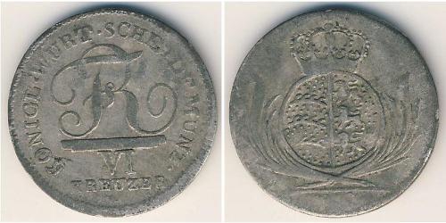 6 Kreuzer Reino de Wurtemberg (1806-1918) Plata 