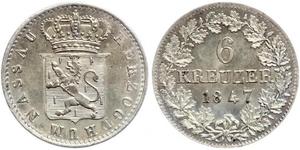 6 Kreuzer Herzogtum Nassau (1806 - 1866) / States of Germany Silber Adolph (Luxemburg)