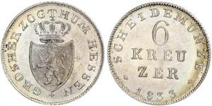 6 Kreuzer Grand Duchy of Hesse (1806 - 1918) Silver Louis II, Grand Duke of Hesse