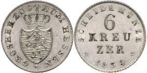 6 Kreuzer Grand Duchy of Hesse (1806 - 1918) Silver Louis II, Grand Duke of Hesse