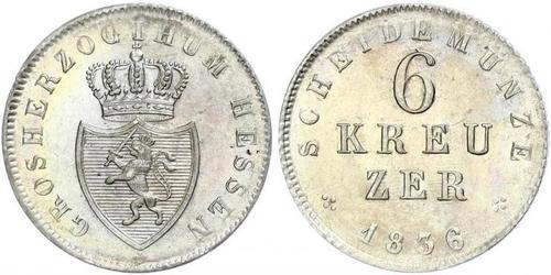6 Kreuzer Grand Duchy of Hesse (1806 - 1918) Silver Louis II, Grand Duke of Hesse