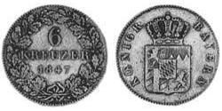 6 Kreuzer Kingdom of Bavaria (1806 - 1918) Silver Ludwig I of Bavaria (1786 – 1868)