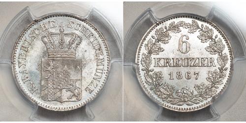 6 Kreuzer Kingdom of Bavaria (1806 - 1918) Silver Ludwig II of Bavaria (1845 – 1886)