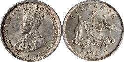 6 Penny Australia (1788 - 1939) Argento Giorgio V (1865-1936)