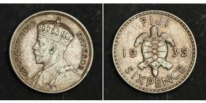 6 Penny Fiji (1970 - ) Argento Giorgio V (1865-1936)
