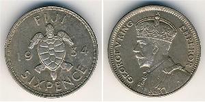 6 Penny Fiji (1970 - ) Argento Giorgio V (1865-1936)