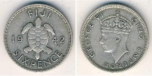 6 Penny Fiji (1970 - ) Argento Giorgio VI (1895-1952)