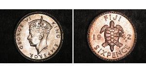 6 Penny Fiji (1970 - ) Argento Giorgio VI (1895-1952)