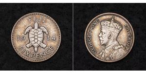 6 Penny Fiji (1970 - ) Argento Giorgio V (1865-1936)