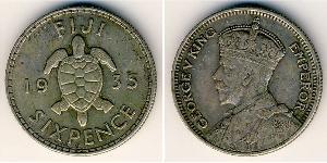 6 Penny Fiji (1970 - ) Argento Giorgio V (1865-1936)