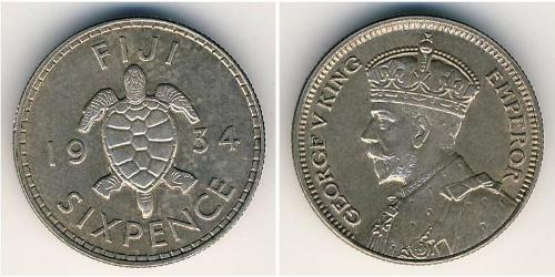 6 Penny Fiji (1970 - ) Argento Giorgio V (1865-1936)