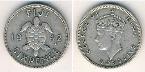 6 Penny Fiji (1970 - ) Argento Giorgio VI (1895-1952)