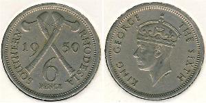 6 Penny Southern Rhodesia (1923-1980) Níquel/Cobre Jorge VI (1895-1952)