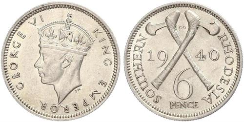 6 Penny Southern Rhodesia (1923-1980) Plata Jorge VI (1895-1952)
