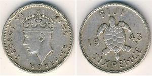 6 Penny Fiji (1970 - ) 銀 乔治六世 (1895-1952)