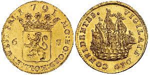 6 Stiver Provincias Unidas de los Países Bajos (1581 - 1795) Oro 