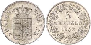 6 Крейцер Королевство Вюртемберг (1806-1918) Серебро 