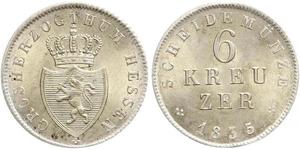 6 Крейцер Великое герцогство Гессен (1806 - 1918) Срібло Louis II, Grand Duke of Hesse