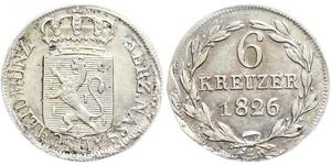 6 Крейцер Герцогство Нассау (1806 - 1866) Срібло Вільгельм (герцог Нассау)