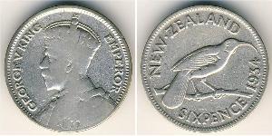 6 Пені Нова Зеландія Срібло Георг V (1865-1936)