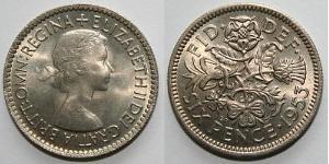 6 Пені / 1 Шестипенсовик Велика Британія (1922-) Нікель/Мідь Єлизавета II (1926-2022)