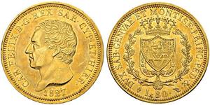 80 Lira Italian city-states Gold Charles Felix of Sardinia