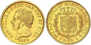 80 Lira Italian city-states Gold Charles Felix of Sardinia