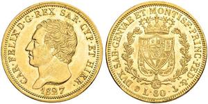 80 Lira Italian city-states Oro Carlos Félix de Cerdeña