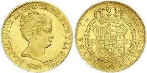 80 Real España Oro Isabella II of Spain (1830- 1904)