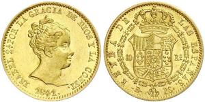 80 Real 西班牙 金 Isabella II of Spain (1830- 1904)